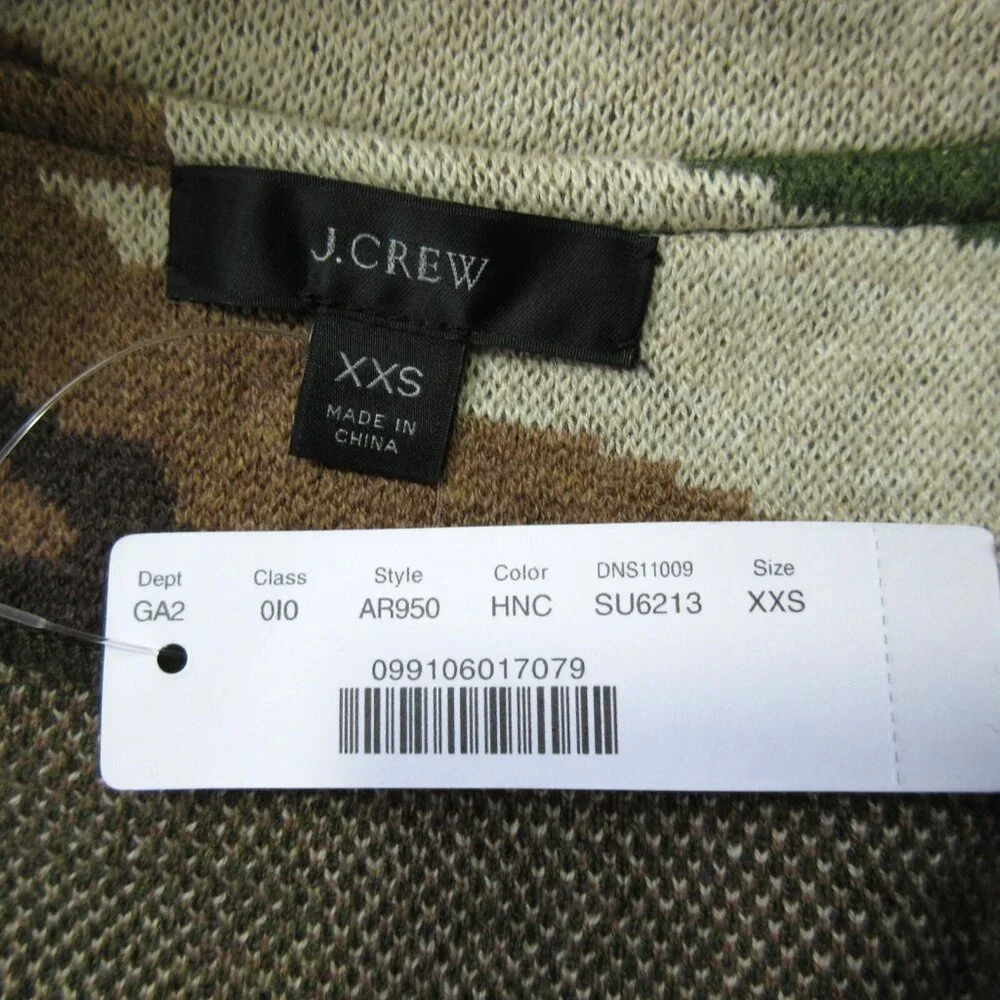 NWT J.Crew Sophie Coffee Camo Camouflage Open-Front Sweater Blazer Cardigan XXS